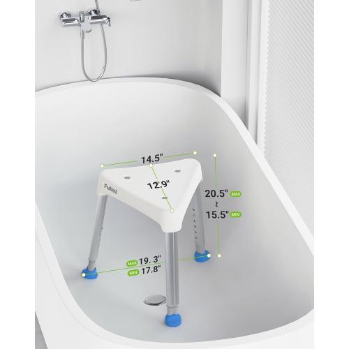 Space-Saving Triangular Shower Chair for Inside Shower, FSA/HSA Eligible 400 lbs Adjustable Shower Stool for Elderly and Disabled, Non-Slip Bathtub Chair with Stable-Bracing, Tool-Free Assembly, White