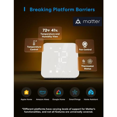 meross Smart Thermostat for Home, WiFi Thermostat Works with Matter, Alexa, Apple Home, Google Assistant, App & Voice Control, 7x24h Scheduling, Energy Saving, C-Wire Required