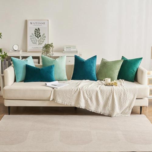 MIULEE Velvet Throw Pillow Covers 18x18 Inch, Pack of 2 - Teal, Super Soft Decorative Square Cushion Cases Modern Luxury Home Decor for Sofa, Couch, Bed, Chair with Invisible Zipper