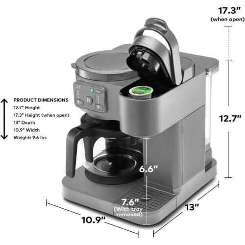 K-Duo Essentials Hot & Iced Coffee Maker Single Serve KCup Pod & 12-Cup Glass Carafe Dual Brew System 72oz Reservoir (MOONLIGHT GREY)