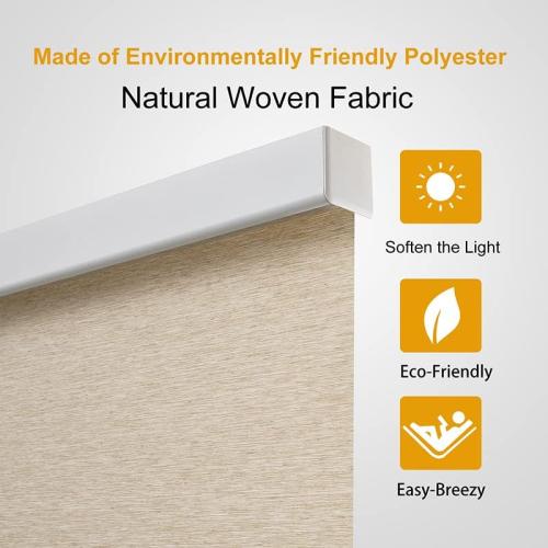 Persilux Free-Stop Cordless Roller Window Blinds Light Filtering Roller Shades for Windows (Khaki 24 W x 72 H) Natural Woven Fabric UV Protection Thermal Insulation Roller Blinds for Windows, Home
