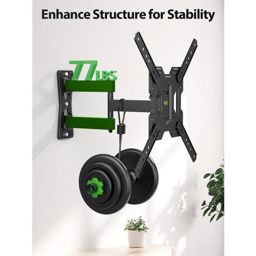 USX MOUNT UL Listed Full Motion TV Mount, Swivel Articulating Tilt TV Wall Mount for 26-55Inch LED, 4K, Wall Mount Bracket with VESA 400x400mm Up to 77lbs, Perfect Center Design -XMM006-1