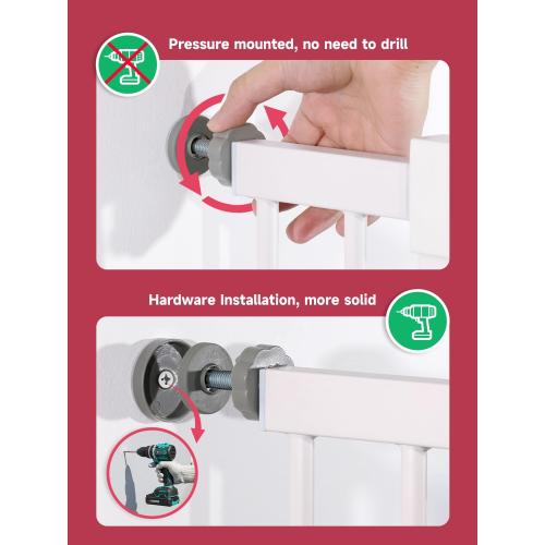 Baby Gate for Stairs, 29.5-40.5 Dog Gate for Doorways, Walk Thru Auto Close Metal Child Gate for The House, Stairs and Doorways, Pressure Mounted Pet Gate for Dog Indoor (White)