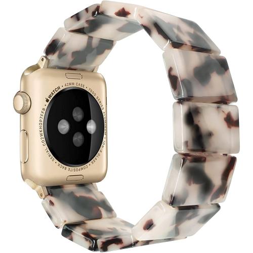 Heesch Resin Fashion Watch Band Compatible with Apple Watch Series Ultra//10/9/8/7/SE/6/5/4, Tortoise Elastic Watch Band Bracelet Jewelry Wristband Women Girl for iWatch, 38/40/41/42mm, 42/44/45/46/49
