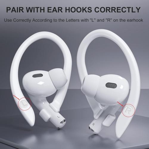 2 Pairs AirPods Ear Hooks for AirPods Pro 2, Pro, 4, 3, 2 & 1 - Upgraded Anti Slip Sports Clip Hooks - White