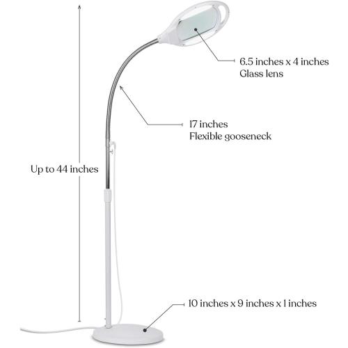 Brightech LightView Pro Magnifying Glass with Light and Stand, Magnifying Floor Lamp with a 6-Wheel Rolling Base for Facials, Lash Estheticians, Dimmable LED Work Light for Sewing, Crafts
