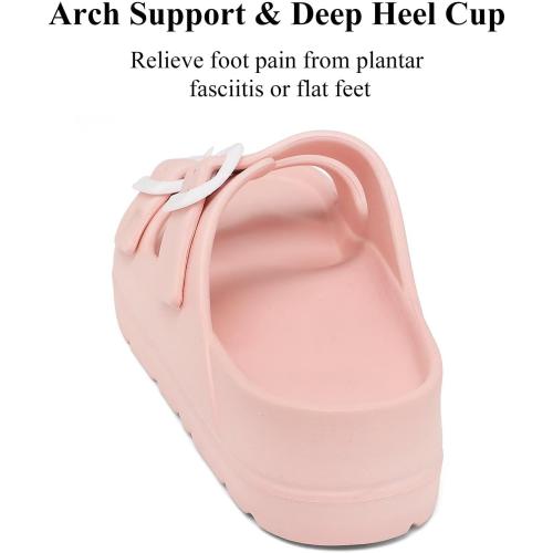 Size 7..Womens Platform Sandals with Arch Support, Adjustable Buckle Beach Sandal Woman Comfort Lightweight Ultra Cushion EVA Slides