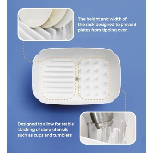 carrotez Split-Design Small Dish Drying Rack 9.5'' × 15.9'' × 4.9'' - White