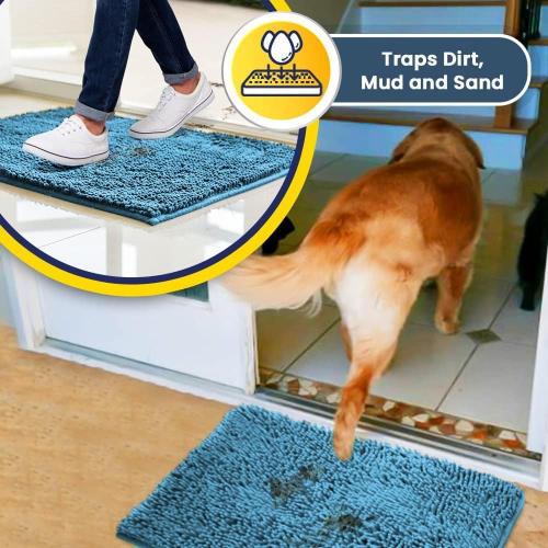 Muddy Mat® | Super Absorbent Door Mat Indoor, Microfiber Quick Dry Chenille Entryway Rug, Non-Slip Front Door Mat, Indoor Mats for Entryway, Machine Washable Pet Rug, Sky Blue