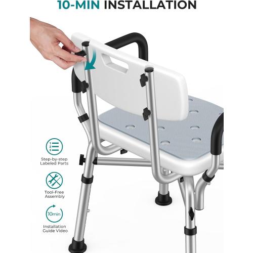 VFAUOSIT Shower Chair for Elderly and Disabled, 550 lbs Shower Chair for Inside Shower with Arms and Back, FSA/HSA 6-Height Shower Seats for Adults with Shower Bag, Bath Chairs for Seniors Inside Tub