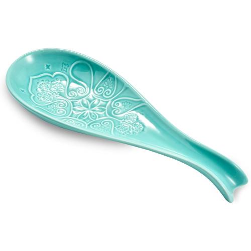 Ceramic Spoon Rest for Stove Top, Spoon Holder, Spoon Rest for Kitchen Counter, Utensil Rest for Spatula & Tong, Kitchen Decor and Accessories （Turquoise）