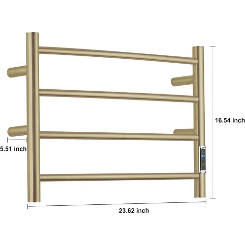 Heated Towel Racks for Bathroom, Wall Mounted Electric Towel Warmer Racks with Timer & Temperature Control, 4 Bar Stainless Steel Towel Heater for Bathroom, Brushed Gold, Plug-in
