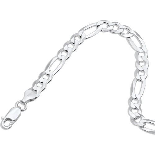Aka Gioielli - Solid 925 Sterling Silver 7mm Diamond-Cut Figaro Link Chain - Bracelet for Men and Women - Made in Italy broken clasp