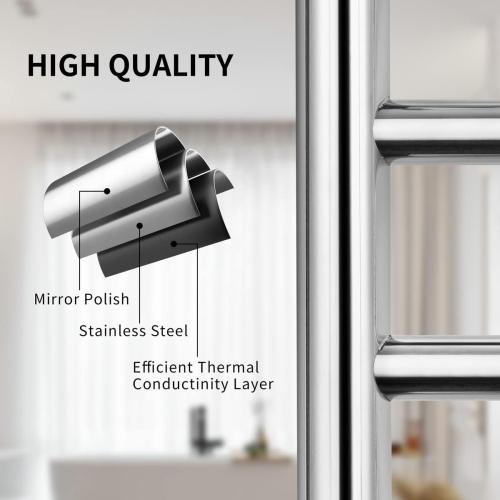 Wall Mounted Towel Warmer 8 Bars with Plug-in and Hardwired Options 3 Working Modes Mirror Polished Stainless Steel 21”W 34”H