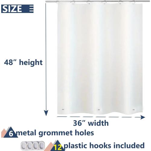 Waterproof Plastic Shower Curtain 36x48 for Bathroom Window, Heavy Duty Vinyl Shower Window Curtain 36W x 48H, White