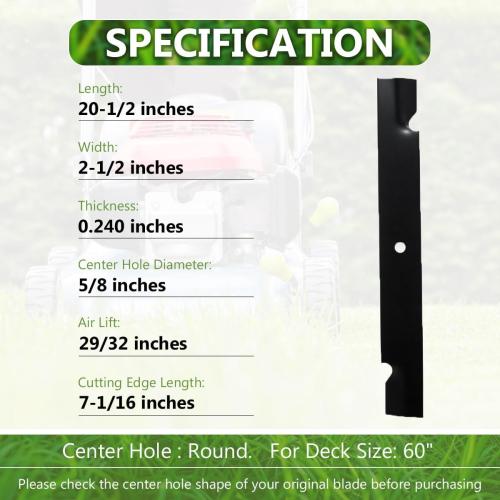 038-6050-00 High Lift Mower Blades Set for Bad Boy Exmark Gravely Hustler Toro 60 Lawn Mower, Replaces 038-2007-00 038-6060-00 038-6002-00, Compatible with ZT60 CZT60 (3PACK)