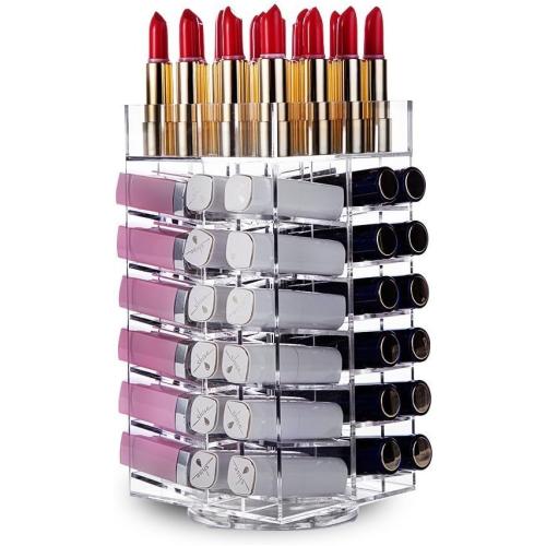 HBlife Lipstick Holder, Acrylic Rotating 64 Lipstick Tower Organizer Spinning Lipgloss Holder with Removable Dividers