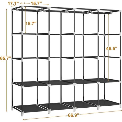 Portable Closet Wardrobe, 67-Inch Clothes Organizer with 4 Hanging Rods and 8 Shelves, Non-Woven Fabric Cover, Large Capacity Storage for Bedroom and Living Room, Black