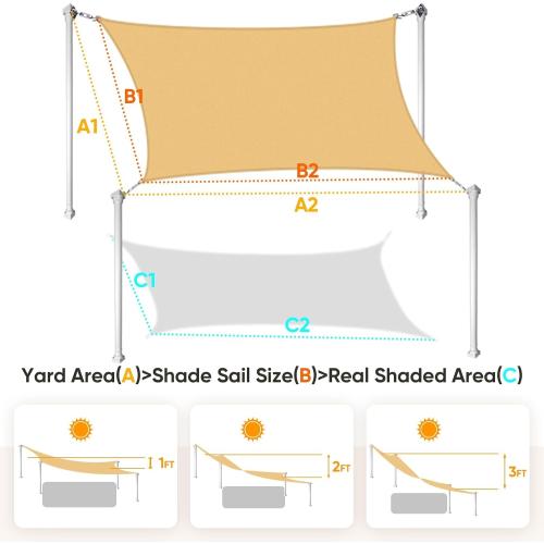 Quictent 20x16ft Rectangular Sun Shade Sail 185G HDPE Canopy 98% UV Block Outdoor Patio Garden Commercial Deck with Hardware Kit (Sand)‼️missing kit‼️