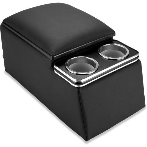 BLACK Pilot Automotive 124810 Universal Truck Seat/Bench Contractor Center Console Business Organizer and Storage with Cup Holders and Padded Top Lid for Armrest, Black