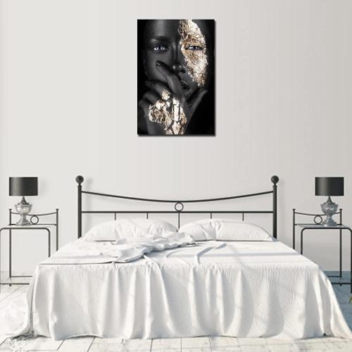 16”x24 Black Woman Wall Art African American Wall Art Canvas Framed Black and Gold Women Portrait Canvas Print Artwork Black Art Wall Decor African Decorations for Living Room 16”x24”