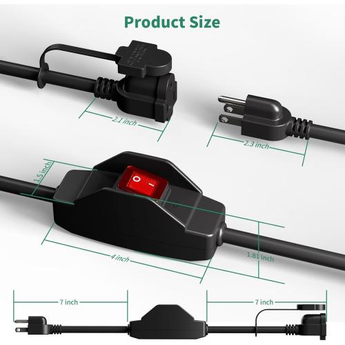 KASONIC 3 Prong Extension Cord with Switch, 1875W 15A Grounded Outlets with Safety Cover, 14/3 SJTW Cable On Off Waterproof Switch for Indoor Outdoor Use (1.5 FT)