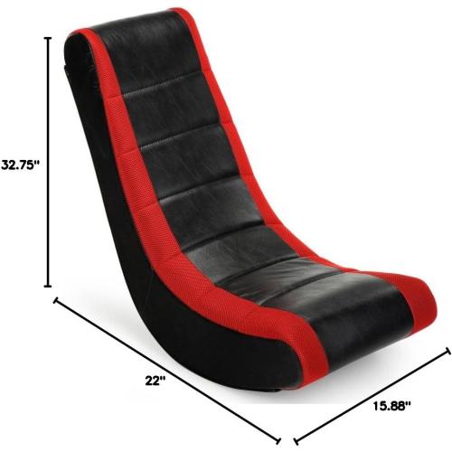 The Crew Furniture Classic Video Rocker Floor Gaming Chair, for Kids and Teens, PU Faux Leather & Polyester Mesh, Black/Red