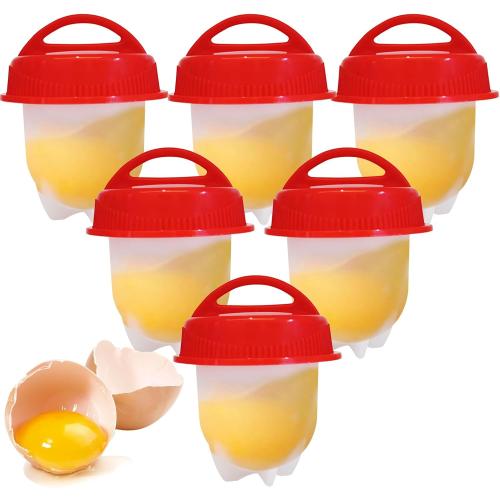 Hard Boiled Egg Maker, 6-Piece Shell-Free Egg Cooker Set, Non-Stick Easy-Clean Multifunctional Egg Boiler Kit, white