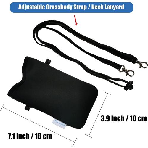 Tainada Men Women Neoprene Phone Sleeve Pouch Case Bag w/Crossbody Strap/Neck Lanyard for iPhone 17/16/15 Pro Max, Air, 16e, 16/15 Plus; Samsung S26, S25, A57, A56 (Black Geometric Pattern)