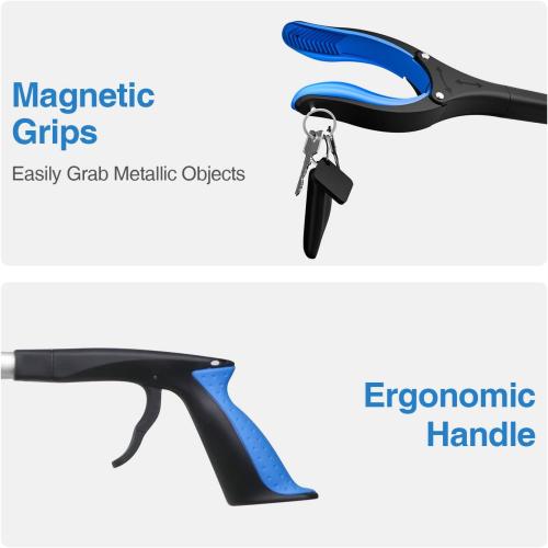 2-Pack Grabber Reacher Tool, 32 Inch Extra Long Steel Foldable Pick Up Stick with Strong Grip Magnetic, 90° Rotating Anti-Slip Jaw, Trash Claw Grabber Tool, Hand Grabber for Reaching, Arm Extension