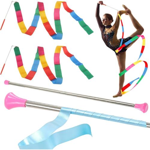 Dance Baton,Batons for Twirling 21/29 inches Stainless Steel Material Gymnastics Wand with 2 Dance Ribbons & 3 Rainbow Hair Bands Suitable for Kids Beginners (1PCS/2PCS)