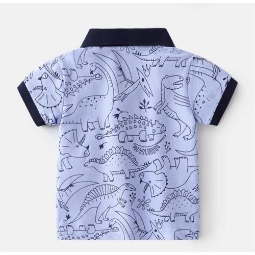 Size 100/56 Irsutey Boy Baby Toddler Short Sleeve Polo T-Shirt Striped Cartoon Print Lapel Cute Comfy Cotton Button V Neck Shirts