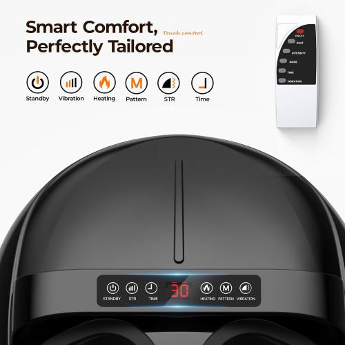 HTM Foot Massager with Heat, 5 Modes & 9-Level Intensity & 3-Speed Vibration, Shiatsu Kneading & Rolling Compression, with Remote & Portable Handle, Fits Up to Men's Size 13, Gift for Women Men