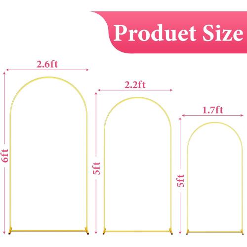 Metal Arch Backdrop Stand, 6FT & 5FT & 4FT Wedding Arch Backdrop Stand, 3 Pack Gold Metal Arch Stand, Wedding Arch Frame for Wedding Birthday Party Baby Shower Graduation Ceremony Decor