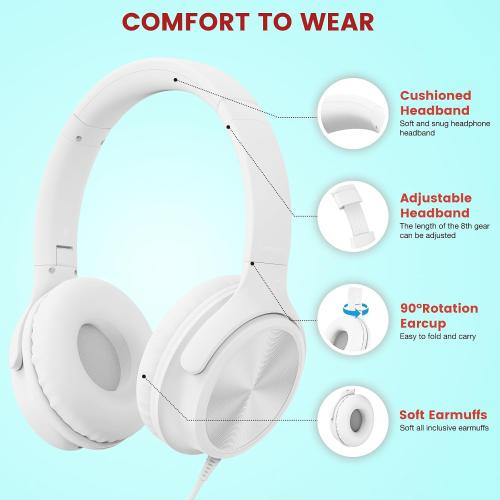 USB C Headphones Wired, Over Ear USB C Wired Headphones with Microphone, Volume Control, HD Stereo Sound, Foldable USB Type C Headphone for Adult/Teens/Laptop/Computer/iPhone 15/16/17, White