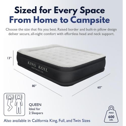 King Koil 20 Queen Air Mattress with Built-in High-Speed Pump - CNN Underscored Top Pick, Sleeps Like a Real Bed, Inflates in 2 Minutes, 600 lb Capacity for Guests, Camping, Home, 1-Year Warranty‼️light dirt and good condition‼️