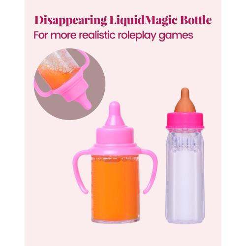 BABESIDE 10 Pcs Baby Doll Stroller Set with Feeding Doll Accessories, Baby Doll Stroller Toys for 12 Inch Dolls, Pretend Play Feeding Toy (Doll Not Included)