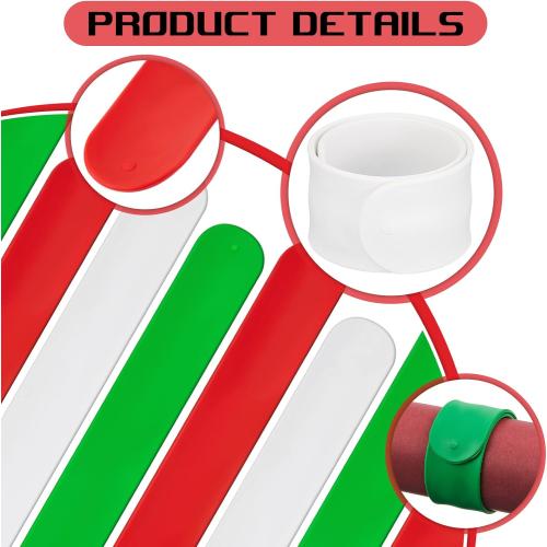 Charniol 12 Pieces Wrapping Paper Roll Holder Holiday Flip Wrap Silicone Covered Metal Strips 1'' x 9'' Stabilizer Slap Band for Christmas Poster Gift Paper Vinyl Storage Organize, White Red Green