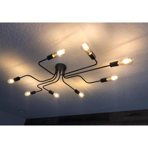 LynPon Black Sputnik Ceiling Light Fixture, 8 Lights Industrial Light Fixtures Semi Flush Mount Ceiling Light Rustic Retro Metal Chandelier Lighting for Kitchen Dining Room Living Room