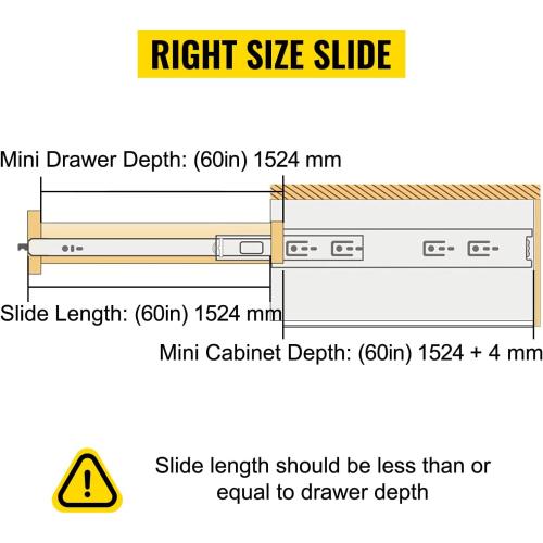 VEVOR Drawer Slides, 1 Pair 60inch Locking Drawer Slides, 500lbs Load Capacity (178 lbs When Fully Extended), Side Mount Ball Bearing Drawer Glides, Long Full Extension Drawer Slide