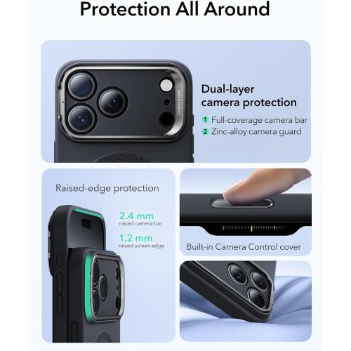 ESR Silicone Case for iPhone 17 Pro Max, Built-in Camera Stash Stand Compatible with MagSafe, Military-Grade Drop Protection Magnetic Phone Case for iPhone 17 Pro Max, Cloud Series, Black
