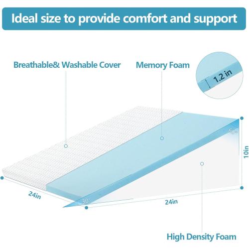 Wedge Pillow for Sleeping & Resting, 24x24x10 Memory Foam Cushion with Grey and White Patterned Polyester Cover, Ideal for Bedroom & Living Room – Comfortable Support for Adults