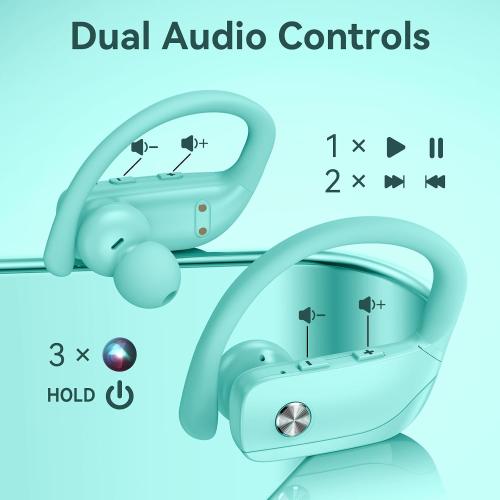 bmani Ear Buds Wireless Earbuds Bluetooth Headphones with 80H Playtime LED Display Case, Over-Ear Hook with Mic, Stereo Sound, Easy Button Controls, Sports Earphones for Running Workout Gym Mint Green