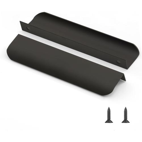 4 Pack 8 (200mm) Overall Length Edge Finger Pull,Matte Black Concealed Kitchen Cabinet Handle,Top Mount Flat Cabinet Pulls for Cupboard Door Drawer,6814