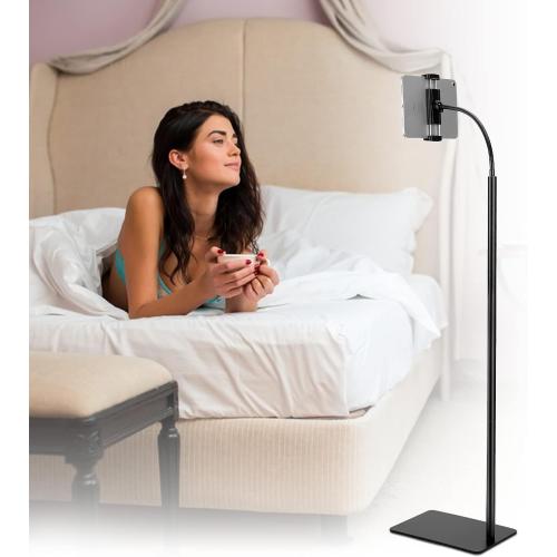 iPad Stand, Adjustable Tablet Floor Stand Metal Tablet Holder with Flexible Gooseneck, Compatible with iPad, Kindle, and Cell Phones (4.7''-13''), Ideal for Hands-Free Use