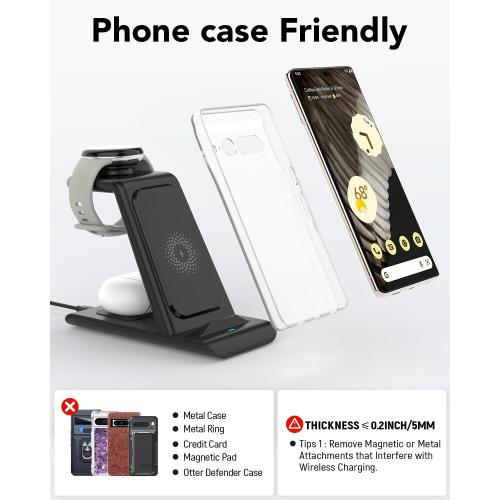 Upgraded 3 in 1 Wireless Charger for Google Pixel Watch 3/2, for Pixel 10/10 Pro/10 Pro XL/9 Pro/9/Fold/8,Buds Pro 2/Pro,Wireless Charging Station for Multiple Devices (Not for Google Watch 4/1)