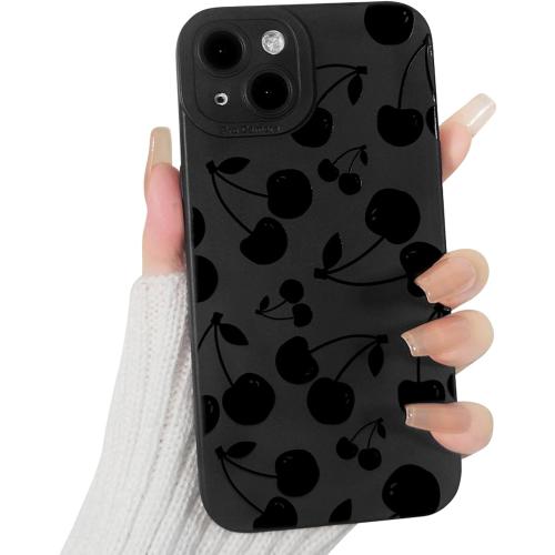 Lovmooful Compatible for iPhone 15 Plus Case Cute Cool Cherry Black Design for Girls Women Soft TPU Shockproof Protective Girly for iPhone 15 Plus-Cherry