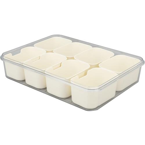 NineRun Condiment Serving Tray, Divided Serving Tray 9 Compartments Multifunctional Airtight Plastic Seasoning Platter with Lid and Handle for Home Picnic, SIXRUN5qo1tggp42