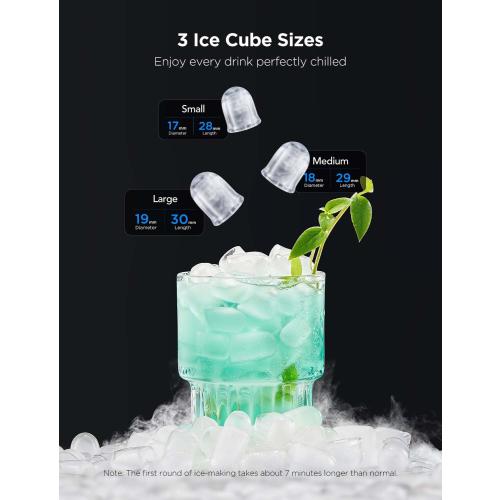 GoveeLife Smart Ice Maker Countertop, Portable Ice Machine with Voice Control, 9 Ice Cubes in 6 Minutes 3 Sizes, 26lbs/24Hrs, Self Cleaning RGB Lights, Quiet Ice Maker with Scoop for Kitchen Silver
