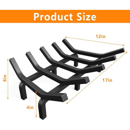 Mr IRONSTONE Fireplace Grate Fireplace Log Holder Solid Steel Heavy Duty Firewood Log Burning Rack Fire Grates for Outdoor Kindling Tools Pit Indoor Wrought Iron Wood Stove 17 inch